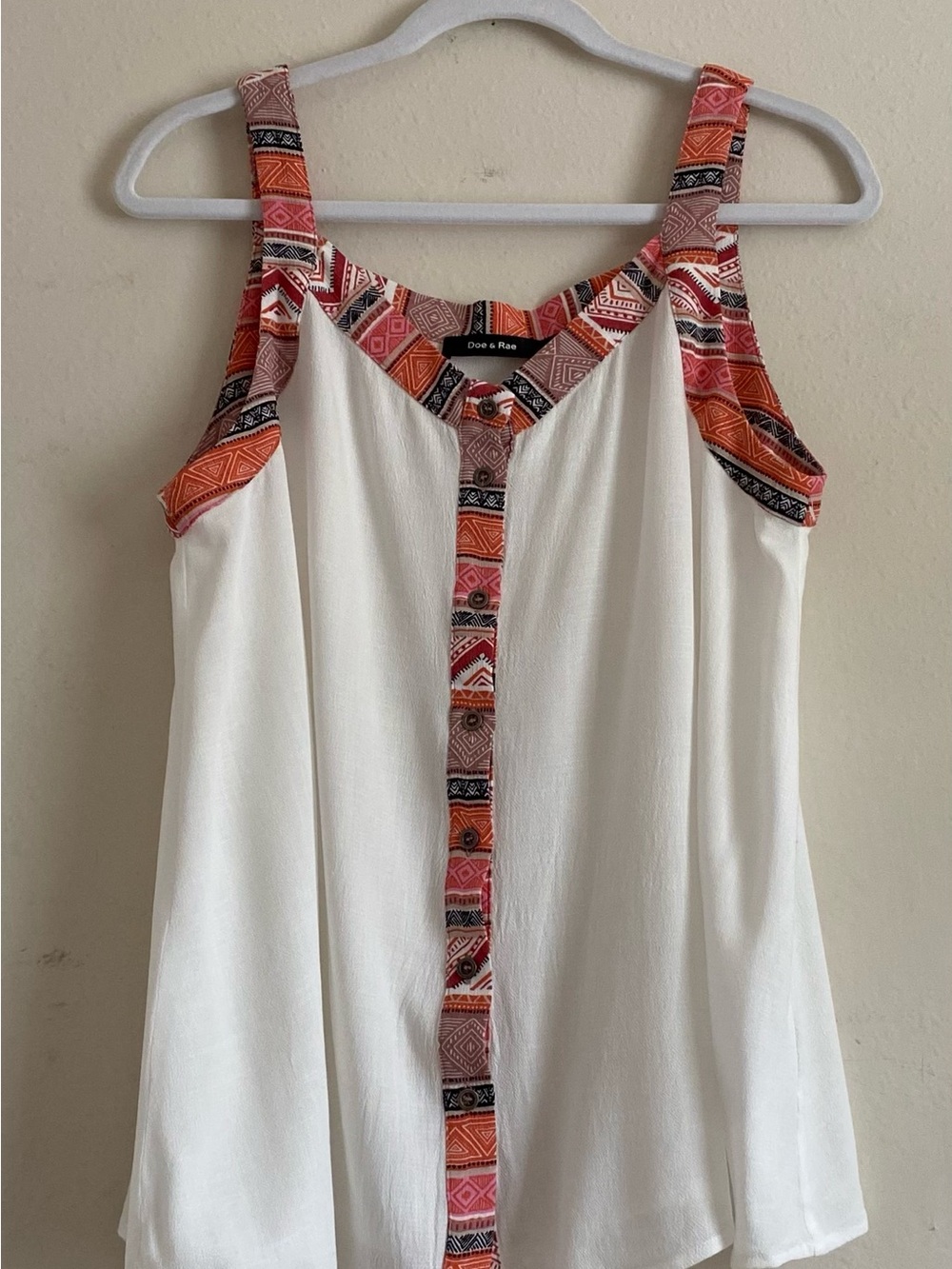 Doe & Rae White Camisole with Pink and Orange Aztec Trim